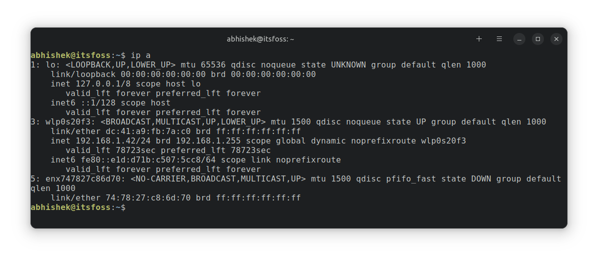 ip address check ubuntu