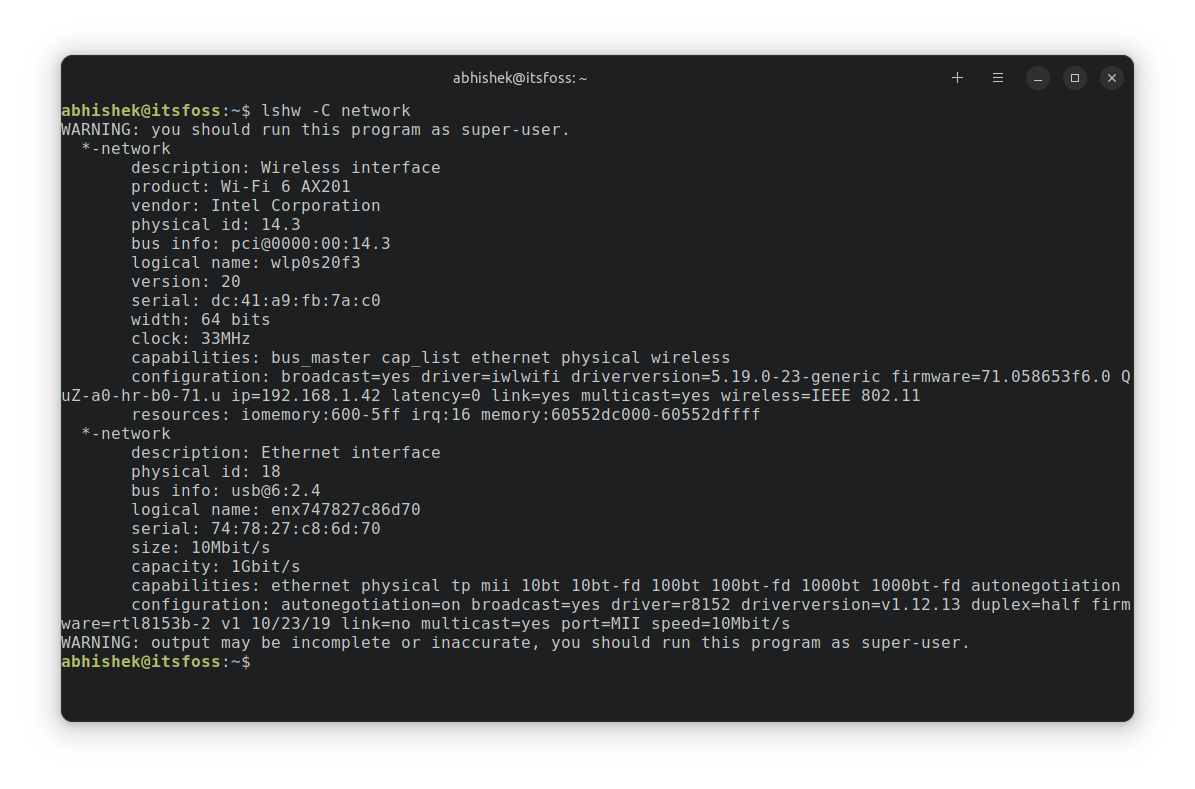 lshw command examples