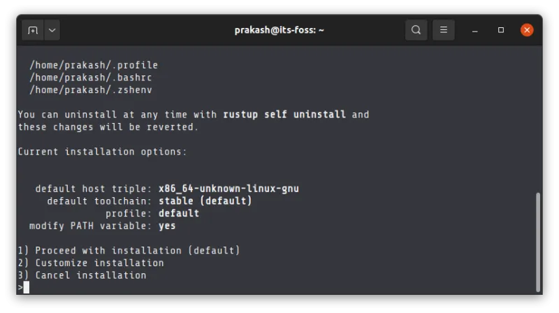 Select the default install option, which is number 1, when asked to select the method of installation